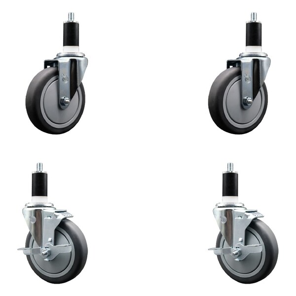 5'' Thermoplastic Rubber Wheel Swivel 1-3/8'' Expanding Stem Caster Set 2 Brakes, 4PK